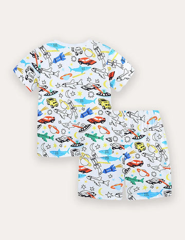 Summer Printing Short Sleeve T-Shirt and Shorts Set